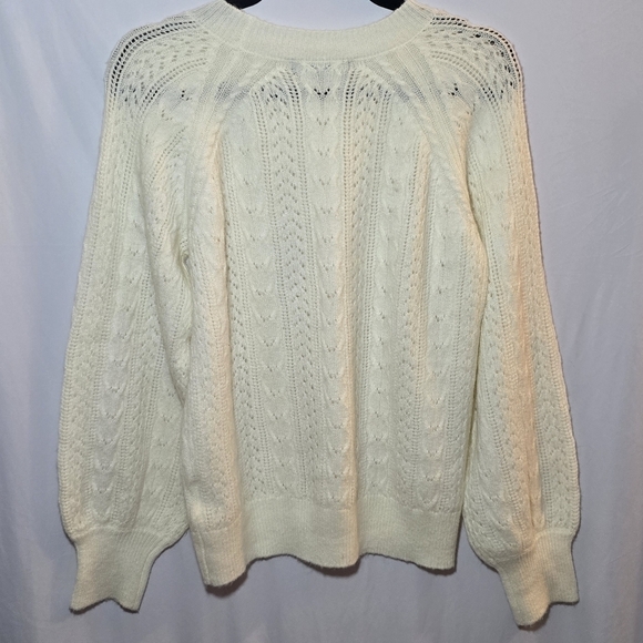 O.P.T Cream Wool Mohair Blend Open Pointelle Knit Balloon Sleeve Sweater, sz L - Picture 6 of 7